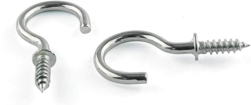 E-outstanding Cup Hook 50PCS, 1-1/4 Inch Self-Tapping Screw-in Ceiling Hanger, Round Open End Eye Bolt Hooks