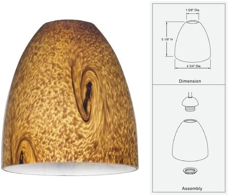 1-5/8-Inch Lighting Modern Bell Glass Light Shade with Art Glass - Lipless with Fitter