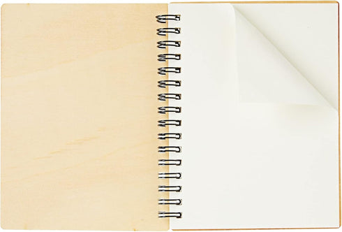 Juvale 4 Pack Wooden Cover Notebook, Spiral Bound Unruled Plain DIY Craft Journal, 20 Sheets Each (4.5 x 5.8 Inches)