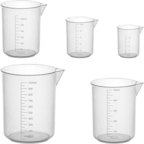 stonylab Plastic Beaker Set, Clear Graduated Beaker with Pouring Spout, 5 Sizes, Combo Pack