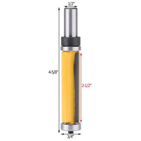 Shank Straight Router Bit 1/2" Woodworking Bearing Flush Trim Router Bit Tool 2-1/2"L x 3/4'' Dia with Long Cutter Top Bearing Flush Trim Bit