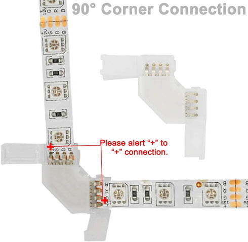 LED Connectors Kit,10mm 4 Pin 5050 RGB LED Light Strip Connectors,Includes 6 L Shape Connectors,10 Solderless Light Strip Connectors,20 Strip Light Mounting Clips Self-Adhesive Type (3-Kit) by QVQCWD