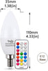 E12 3W 250Lm Dimmable Bulb, (4600k 6500k) (2 Pack) tento Lighting Candelabra Base, Bullet Top Multi-Colored Remote