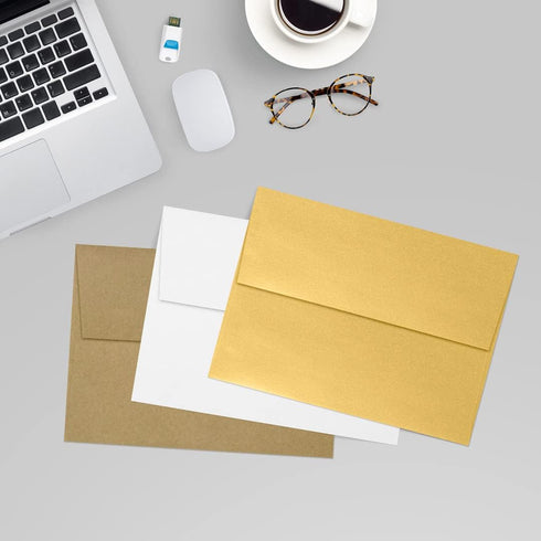LUXPaper Gold Metallic A7 Invitation Envelopes | Peel & Press | 5 1/4" x 7 1/4" | 80lb Text | 50 Qty