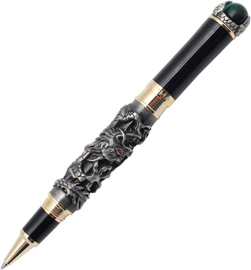 Gullor Retro Culture Jinhao Rollerball Pen, 3D Dragon King Play Pearl Pattern, Grey