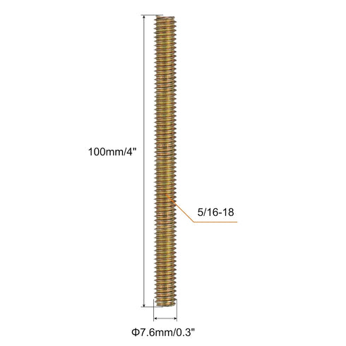 uxcell 60pcs 5/16 x 4 Inch Fully Threaded Rods Carbon Steel All Thread Studs for Furniture Garden Railing