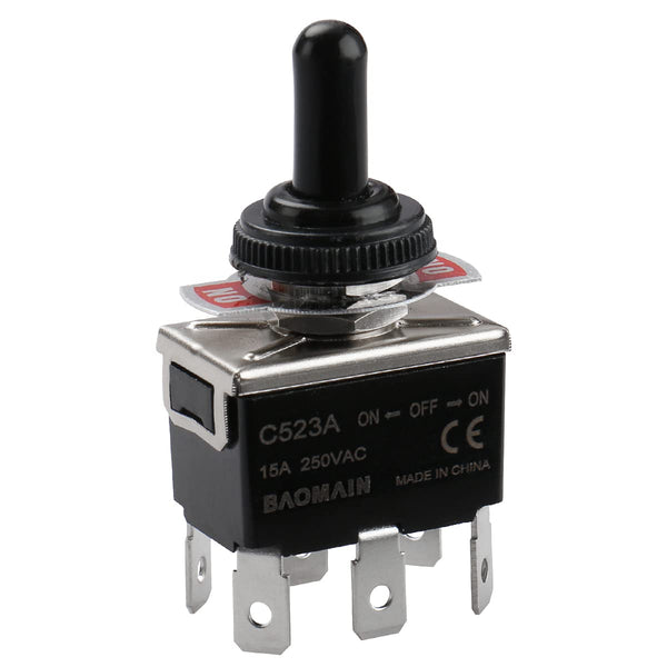 Baomain Toggle Switch with Cap, AC 250V 15A DPDT 3 Position ON/Off/ON, 6 Pins C-523A CE Listed