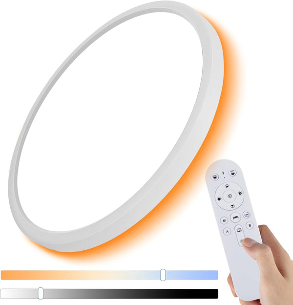 Dimmable LED Flush Mount Ceiling Light Fixture with Remote Control, 24W 2400LM,