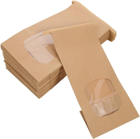 Veemoon 50pcs Small Bread Bags with Window, Kraft Paper Toast Bags for