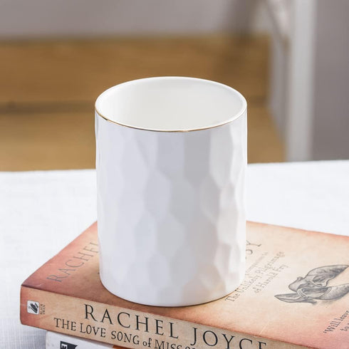 Ceramic Round Irregular Pen Holder for Desk, Cute White Makeup Brush Organizer