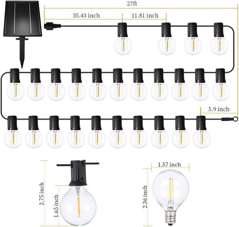 Sunlitec 30 Bulbs 50 Solar String Lights Waterproof LED Indoor/Outdoor Hanging Umbrella Lights with - Ft Patio Light