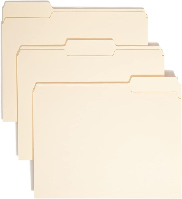File Folder, 1/3-Cut Tab, Assorted Positions, Letter Size, Manila by Smead, 100 per Box (10330)