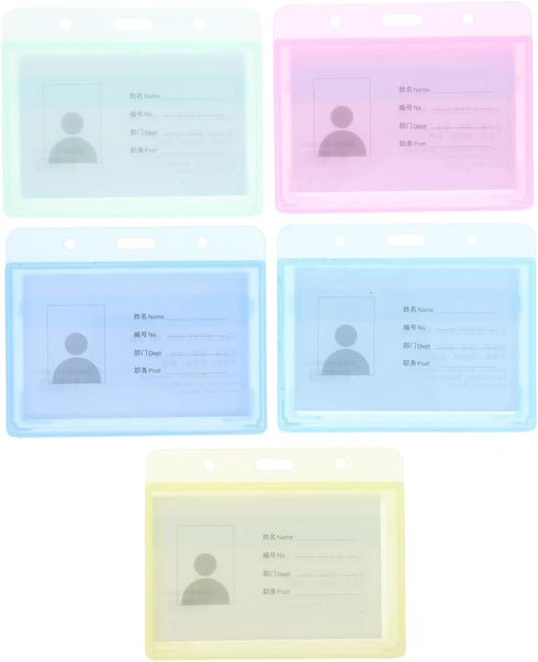 STOBOK Heavy Duty ID Card Badge Holder - Horizontal Plastic Name Tag Work Permit Card - 5pcs
