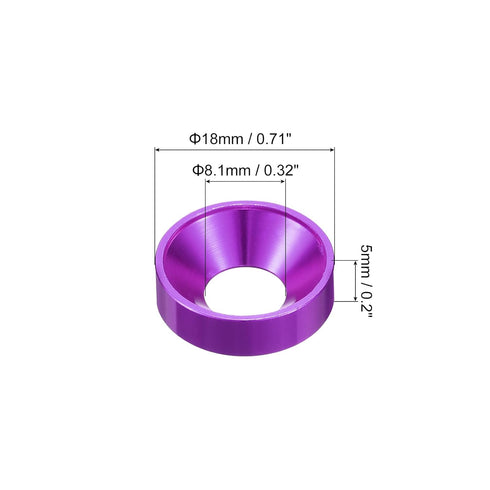 uxcell 50 Pcs M8 Finishing Countersunk Washers, Aluminum Alloy Screw Gaskets for Mechanical Accessories, Purple