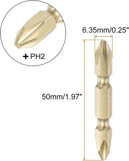5pcs PH2 Phillips Head Screwdriver Double Ended Driver Bit 2" Length 0.25" Dia S2 Steel Magnetic Long Double Sided Cross Head for Power Tool by HARFINGTON