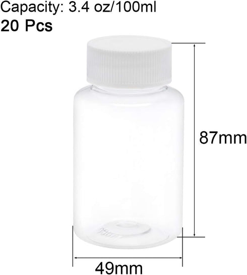 uxcell 3.4 oz/100ml PET Plastic Lab Chemical Reagent Bottle Wide Mouth Liquid/Solid Storage Container Clear Bottles w Tamper Evident Caps 20pcs by uxcell