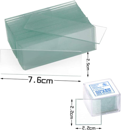 100PCS Clear Transparent Blank Microscope Slides and 100PCS Square Coverslips Cover Glass (22mm x 22mm)