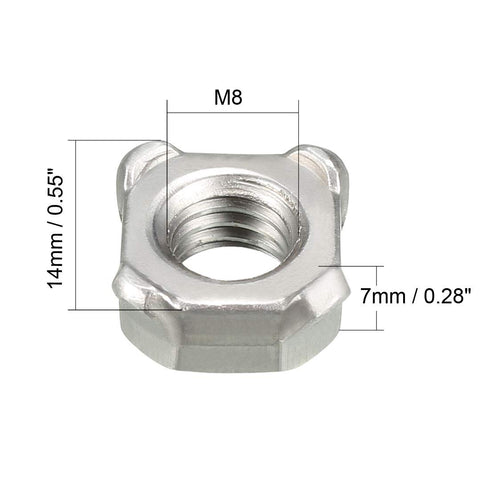 uxcell Nuts,M8 Pack 20 Weld Square UNC Coarse Carbon Steel Machine Screw Silver