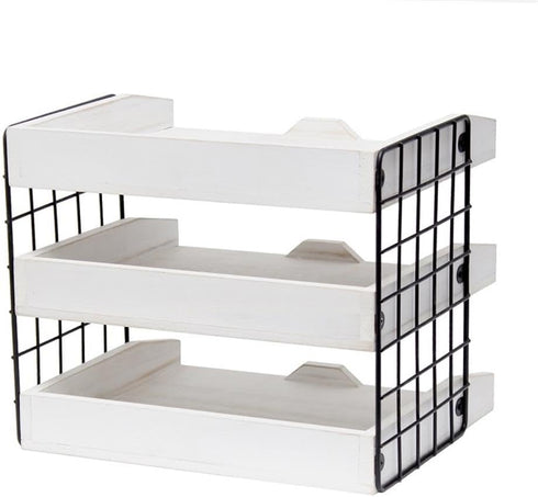 Elegant Designs HG1022-WWH Wood Desk Organizer, Home Office Mail Letter Tray with 3 Shelves, White Wash