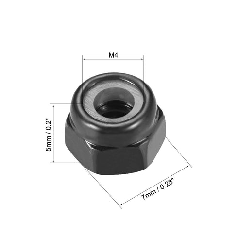 uxcell M4 x 0.7mm Hex Lock Nuts, Carbon Steel Nylon Insert Self-Locking Nuts, 50Pcs Black
