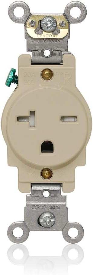Leviton T5461-I Tamper-Resistant Single Receptacle Outlet, 20 Amp, 250 Volt, Heavy-Duty Industrial Grade, Ivory