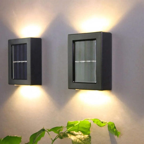 DEMPOWER IP65 2 Pack Solar Outdoor Wall Lights, Up & Down LED Wall Sconce, Warm White Dusk to Dawn, Waterproof Solar