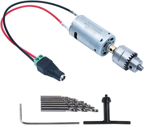 AUTOTOOLHOME Mini DC 12V Electric Hand Drill Motor & Twist Drills Set 1/88-1/6 inch JT0 Chuck Jewelry Craft Kit