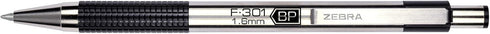 Zebra Pen F-301 Retractable Ballpoint Pen, Stainless Steel Barrel, Bold Point, 1.6mm, 12-Pack