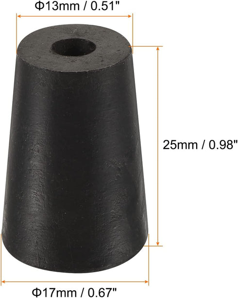 MECCANIXITY Rubber Tapered Plug 13mm to 17mm with Hole Test Tubes Bungs Stopper Black for Lab Home 5 Pieces