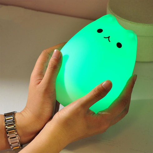 7-Color Cat Night Light, USB Rechargeable Silicone Cute Night Light for Kids Baby Children, Changing LED Cat Lamp