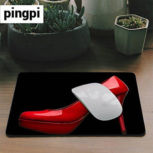pingpi Women Mouse Pad Custom, Red High Heels in Black, Nonslip Rubber Backing, 9.5 X 7.9 Inch