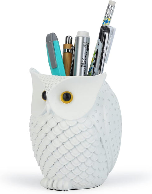 Owl Pen Holder Makeup Brush Holder Resin Desk Organizer for Office,School and Home (White) by HDMbigmi