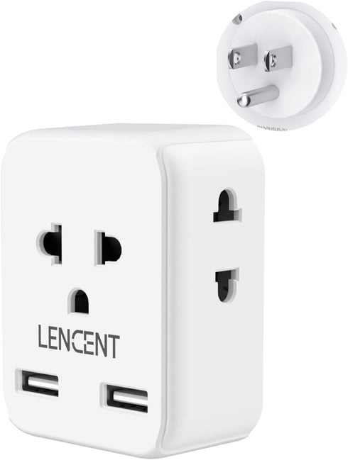 LENCENT EU to US Plug Adapter, European to USA Outlet Adaptor with 2 USB, Europe to American Outlet, 3-Sided Outlet