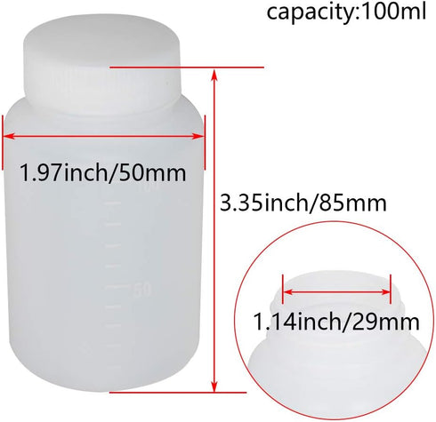 Othmro 15Pcs 100ml Wide Mouth Plastic Empty Lab Cylindrical Chemical Reagent Bottle, Sealing Liquid Storage Container