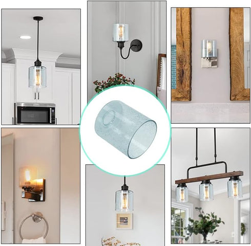 2 Pack 1-5/8-Inch G0129-Cylinder 2 Blue Seeded Glass Lamp Shades, Cylinder Light Fixture Replacement Globe or Cover