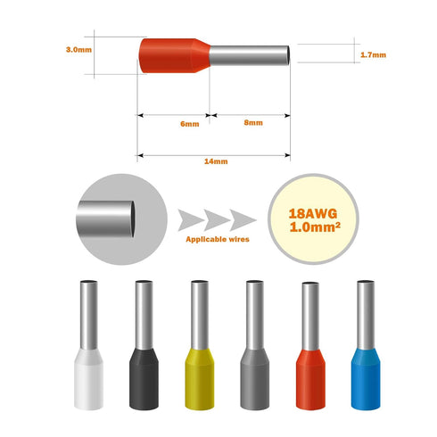 AWG18 Wire Ferrules Terminals, 250pcs AWG18 Terminal Connector Wire Insulated Cord Pin Ends Terminals for Electric, Industrial, Chemical Industry, Power Control System, etc.