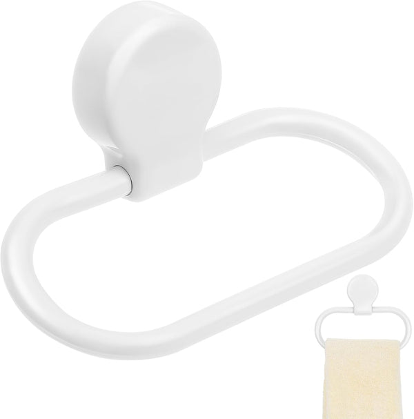 Adhesive Towel Holder, White Hand Towel Holder for Wall Mounted, Plastic Oval