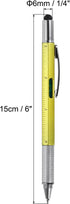 MECCANIXITY 4pcs 6 in 1 Multitool Tech Tool Pen Gifts for Men with Ballpoint Pen, Ruler, Screwdriver, Stylus, Level Gauge, Refills for Christmas Birthday, Yellow
