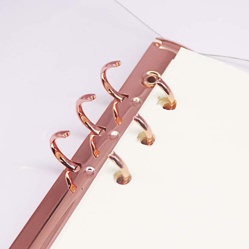Clear A5 Binder, Rose Gold, 6 Ring Budget Binders, Snap Button Closure, Soft PVC Notebook Protector