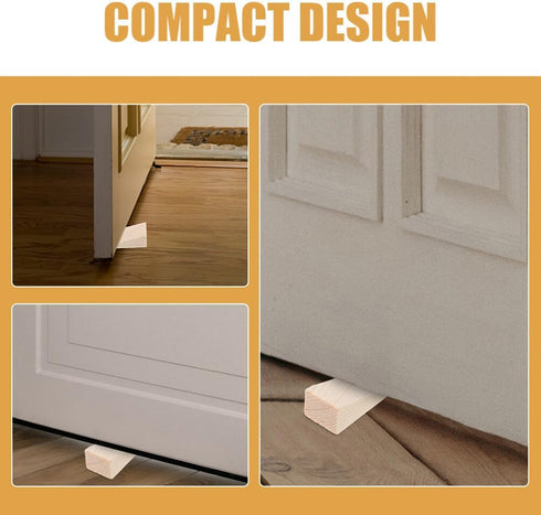 Wooden Door Wedge Stopper, 2PCS Triangle Wood Block, Non-Slip Door Stop for Indoor and Outdoor Use