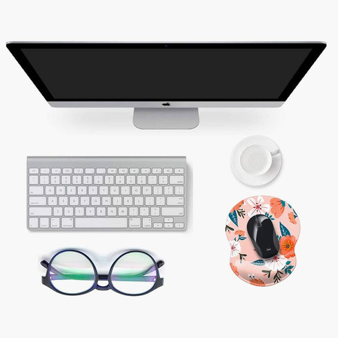 Ergonomic Design Mouse Pad with Wrist Rest Support, Cute Non-Slip PU Base Pain Relief Mousepad (Wrist Flowers Pink A)