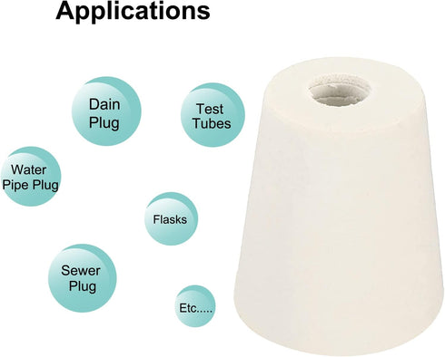 MECCANIXITY Rubber Tapered Plug, 17mm to 23mm with 8mm Hole Test Tubes Bungs Stopper White for Lab Home, 10 Pieces