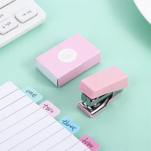 Pink Mini Stapler with Staples Portable Binding Machine Morandi Color Metal Stapler Set with Staples Student Stationery Office Supplies, Manual Staplers by YuanHolumid