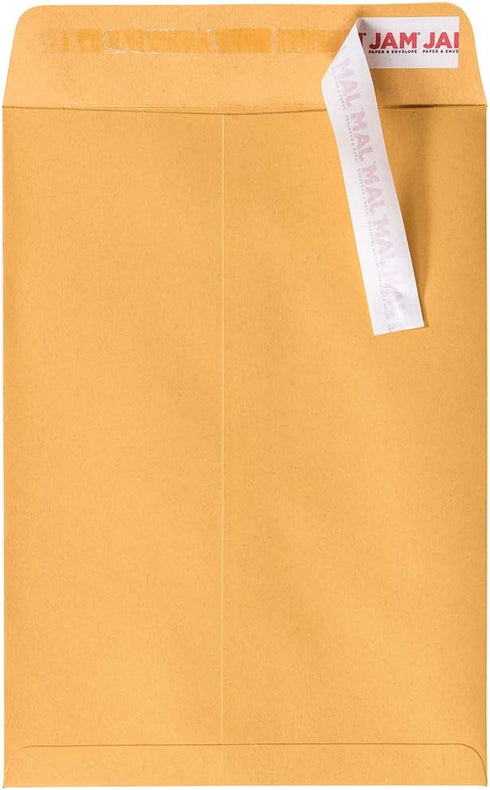 JAM PAPER 7 1/2 x 10 1/2 Open End Catalog Envelopes with Peel and Seal Closure, Brown Kraft Manila, 50/Pack