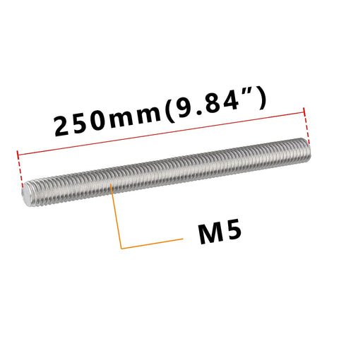 Feelers 304 Stainless Steel M5-0.8 Fully All Threaded Rod, Long Threaded Screw, Right Hand Threads, 250mm Length?Pack