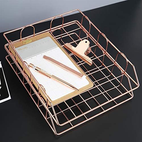 Jolitac Rose Gold 4-Tier Stackable Paper Tray Desk Organizer, Decorative Stacking Rack for File Documents in Home &