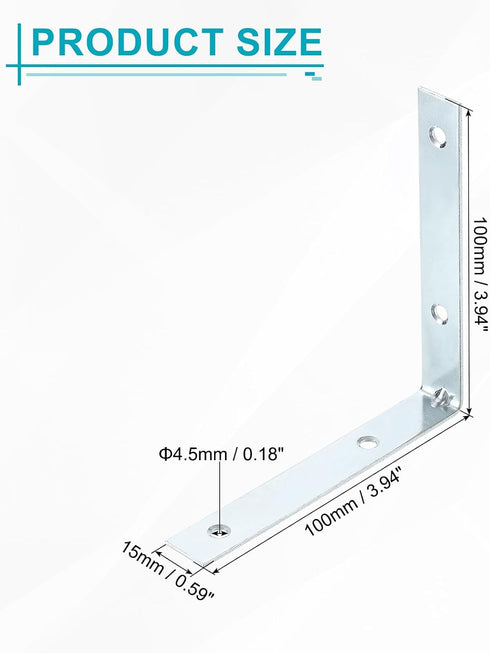 10 Set 3.94"x0.59"x3.94" uxcell L Corner Bracket Corner Brace Metal Joint Right Angle Brackets Fastener with Screws