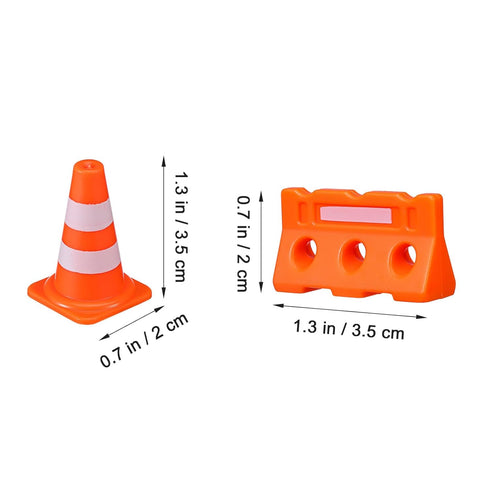 TOPPERFUN 48Pcs Set, Mini Plastic Traffic Cones, Miniature Fence Barricade Signs, Construction Road Small Orange Cone