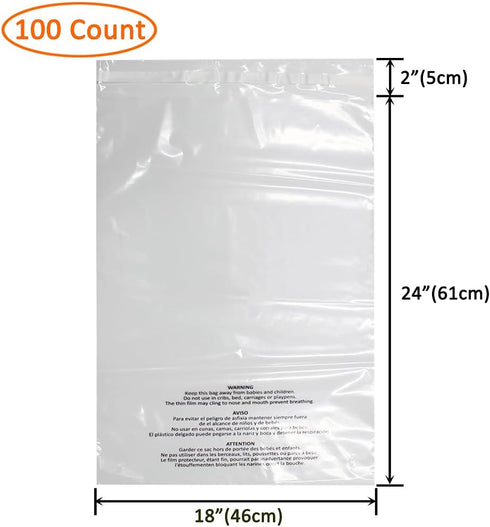 Belinlen 100 Count 18x24 Inch Self Seal Clear Poly Bags for Packaging, Shipping & FBA with Permanent Adhesive