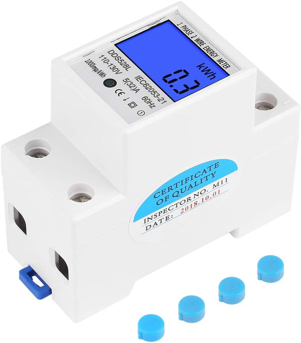 Energy Meter, Small 5 32A 110 130V 60Hz DDS528L LCD Backlight Single Phase KWh Meter